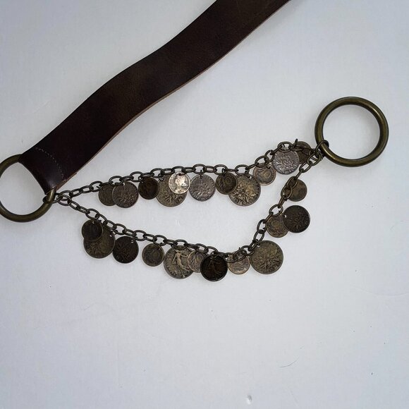 Antoniazzi Brown Leather Belt with Coin Chain Accents Handcrafted in Italy. - Picture 5 of 15